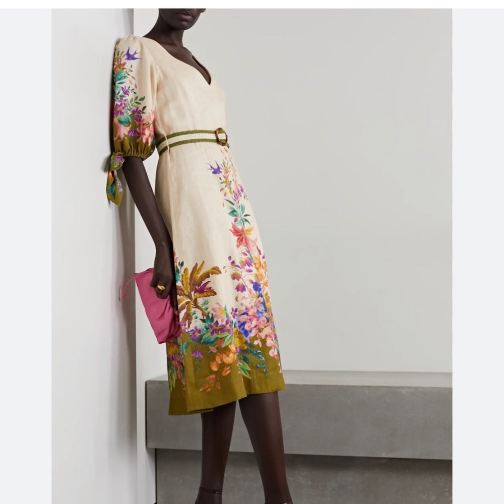 Zimmermann Floral Dress in Cream and Olive